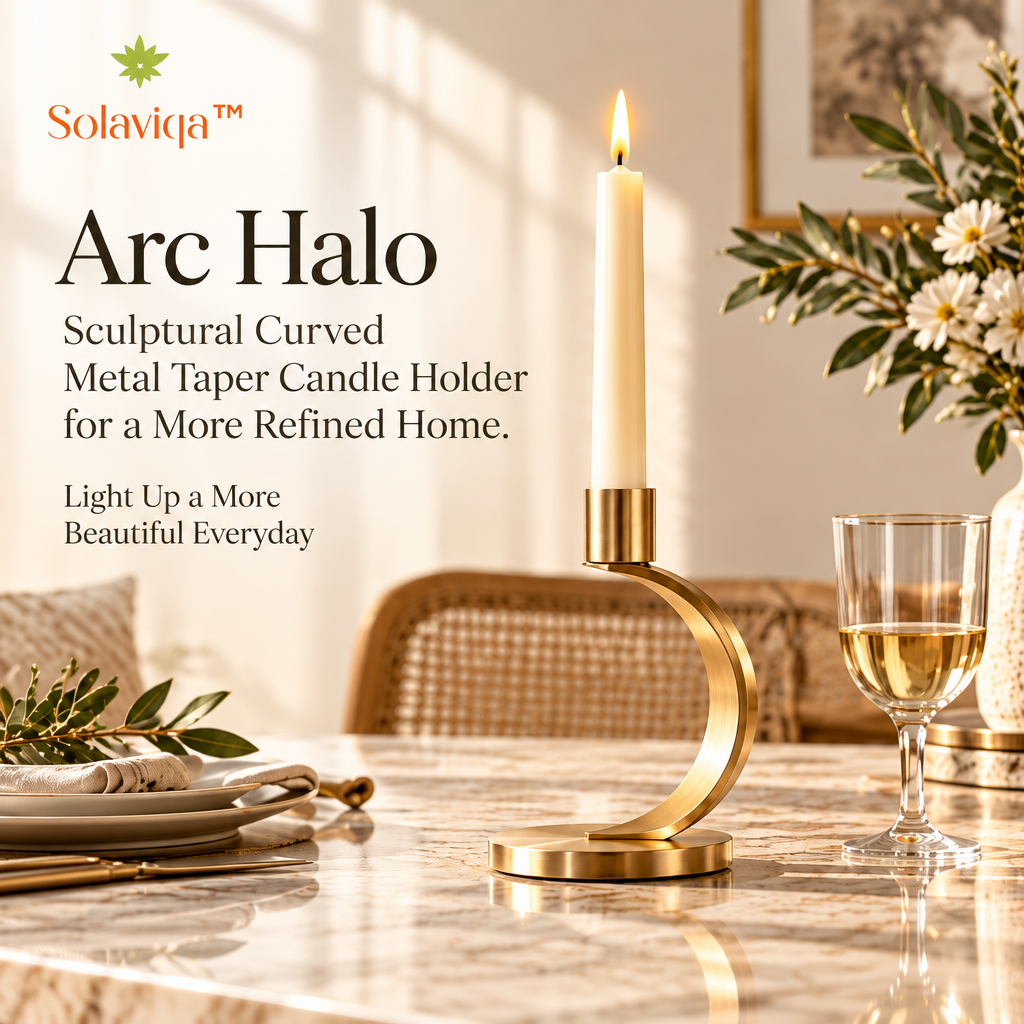 Solaviqa™ Arc Halo – Sculptural Curved Metal Taper Candle Holder, Mini
