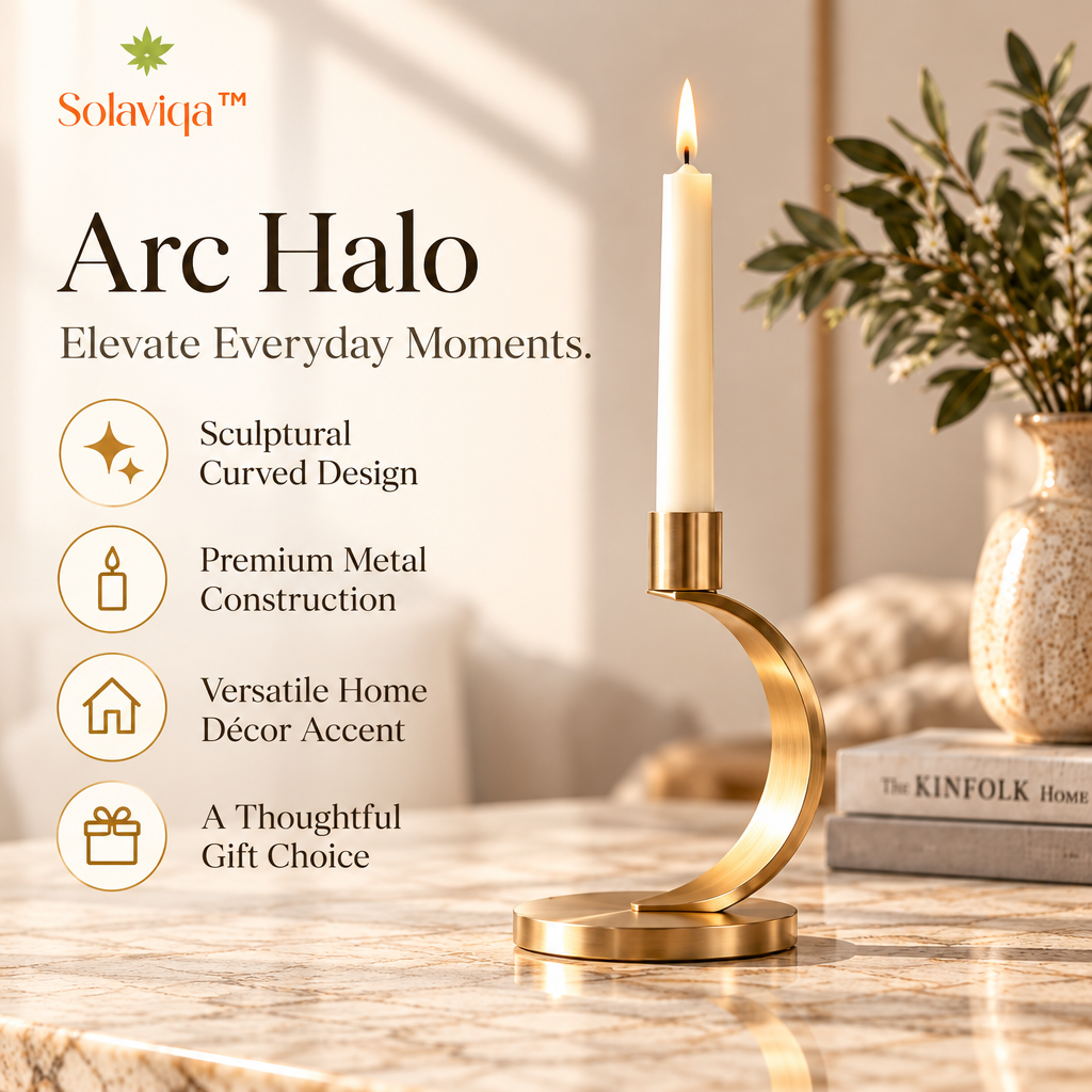 Solaviqa™ Arc Halo – Sculptural Curved Metal Taper Candle Holder, Mini