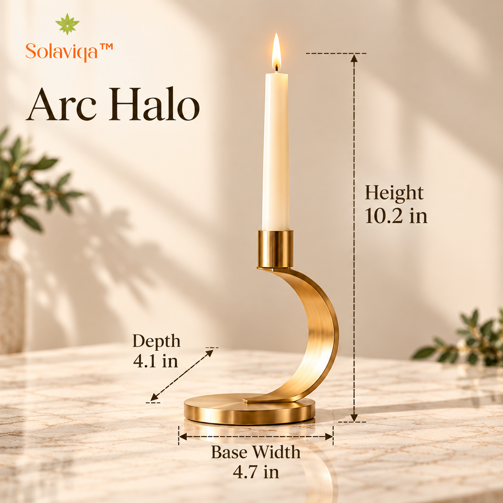 Solaviqa™ Arc Halo – Sculptural Curved Metal Taper Candle Holder, Mini